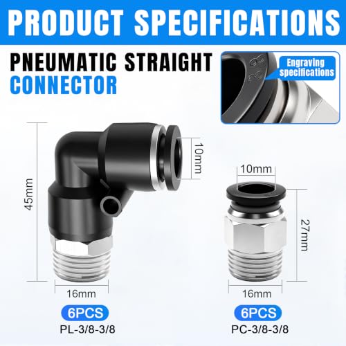 Image of mxuteuk 10PCS 3 /8 inchOD x 3 /8 inchNPT Elbow and Straight Push to Connect Fitting