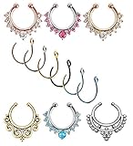 MTRSUE Fake Nose Ring,12Pcs Fake Septum Jewelry Nose Ring Hanger Clip On Clicker Crystal Piercing Non Piercing