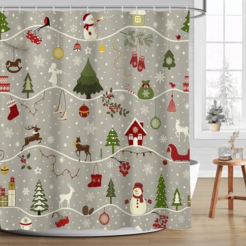 Rideau de douche de Noël imperméable et lavable pour éviter les fuites - 2