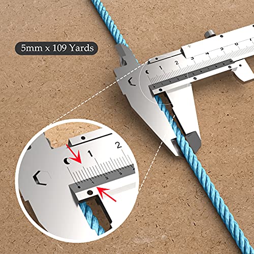 Image of Macrame Cotton Cord 5mm x 109 Yards, ZUEXT 100% Natural Handmade Colorful 4 Strands Twisted Braided Cotton Rope for Wall Hanging Plant Hangers Gift Wrapping Tapestry DIY Crafts(5mmx100m, Light Blue)