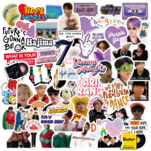 Image of Kpop BTS Inspired Sticker Pack (3 Sheets), Cute Aesthetic BTS Army Stickers, Kpop Idol Fan Art Vinyl Decals for Laptop, Water Bottle, Journal, Scrapbooking Gift