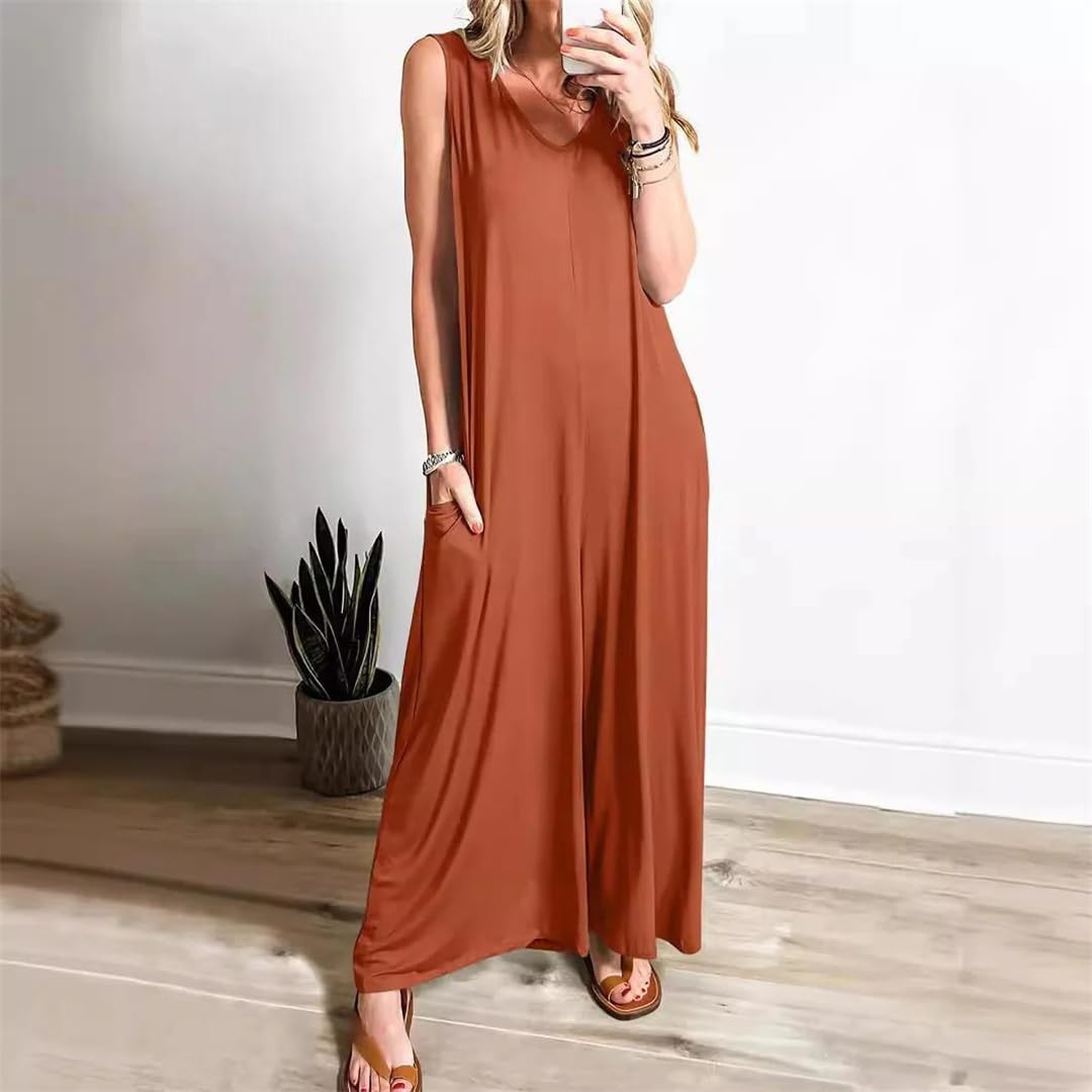 Yeuyyben Tuta da donna senza maniche con tasca casual vestibilità ampia leggera pagliaccetto estivo per tutti i giorni