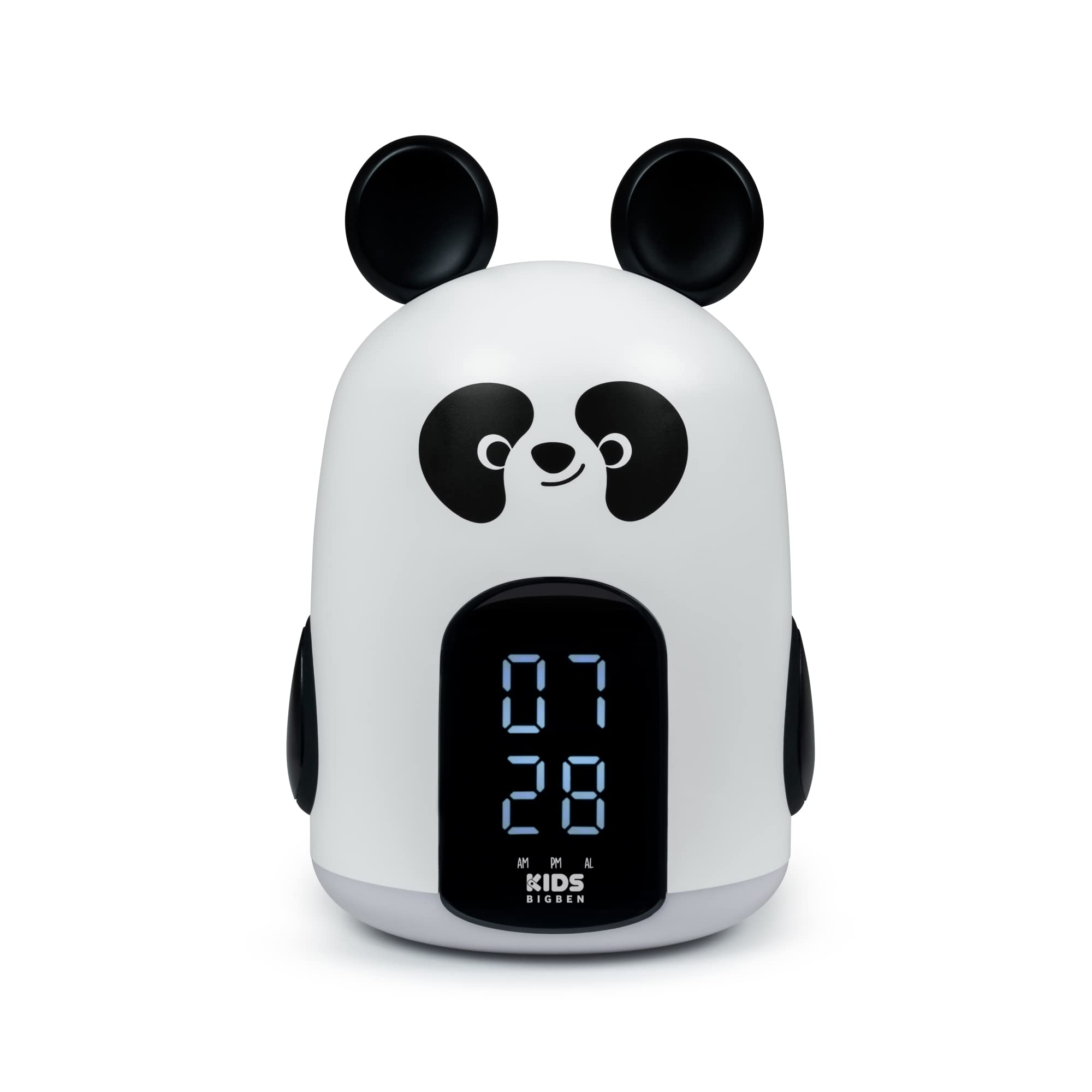 BigBen Interactive Panda - Reloj Despertador Digital Infantil con luz quitamiedos Nocturna Verde Pantalla LCD, 3 melodías, 3 Niveles de Brillo Ajustables, Volumen Ajustable, alimentación 230V