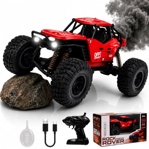 Image of ZIVVY Big Red Remote Control Car | Rock Crawler | LED Headlight | Rechargeable Battery with Type c Charger | 100m Range | Smoke | Toy Car for Kids & Boys 7-14 Years | Birthday Gift for Kids