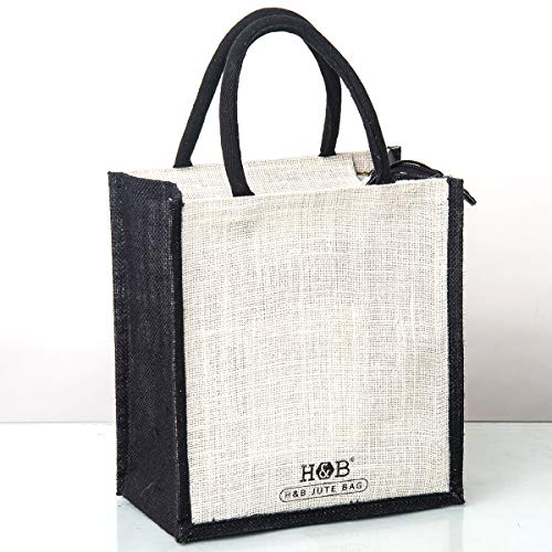 Image of H&B Jute bag for lunch - Tiffin bag for office, lunch bag, bag for men, bag for women, travel bag, tote bag, reusable shopping bag - ZIP, BOTTLE HOLDER - Brush Stroke