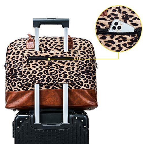 Weekend Bag for Women Leopard Travel Duffle Carry on Bags Overnight Tote with Zipper Luggage Sleeve(Brown)