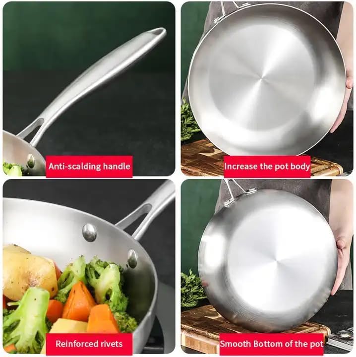 Miniatura 7 de Triply - Sartén de grado profesional, sartén de acero inoxidable, sartén con tapa (sartén de 10 pulgadas con tapa)