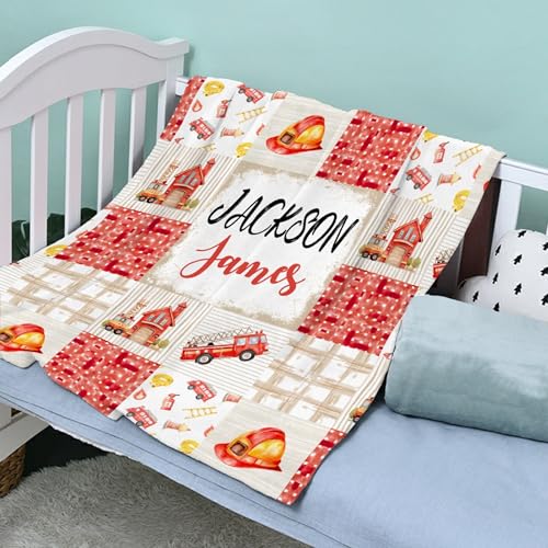 Image of Personalized Fire Trucks Firefighter Custom Baby Blanket Gifts for Boys Girls Super Soft Blanket Swaddle Newborn Cozy Receiving Blanket Stroller Throw 40x30 in for Puppy