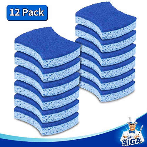 Mr.siga Non-Scratch Cellulose Scrub Sponge, Dual-Sided Dishwashing Sponge For Kitchen, 12 Pack #TOP5