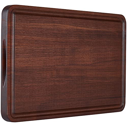 AZRHOM Large Walnut Wood Cutting Board for Kitchen 17x11 (Gift Box) with Non-slip Mats Juice Groove Handles Extra Thick Reversible Butcher Block Chopping Board Cheese Charcuterie Board