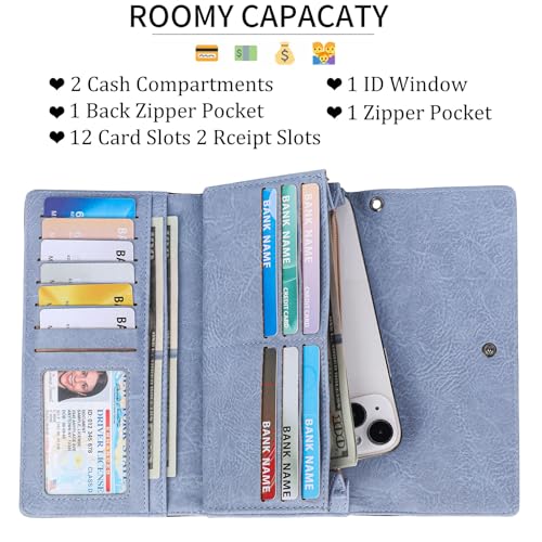 Image of FALAN MULE Wallets for Women Trifold Wristlet Wallets Large Capacity RFID Blocking Ladies Purse Credit Card Holder