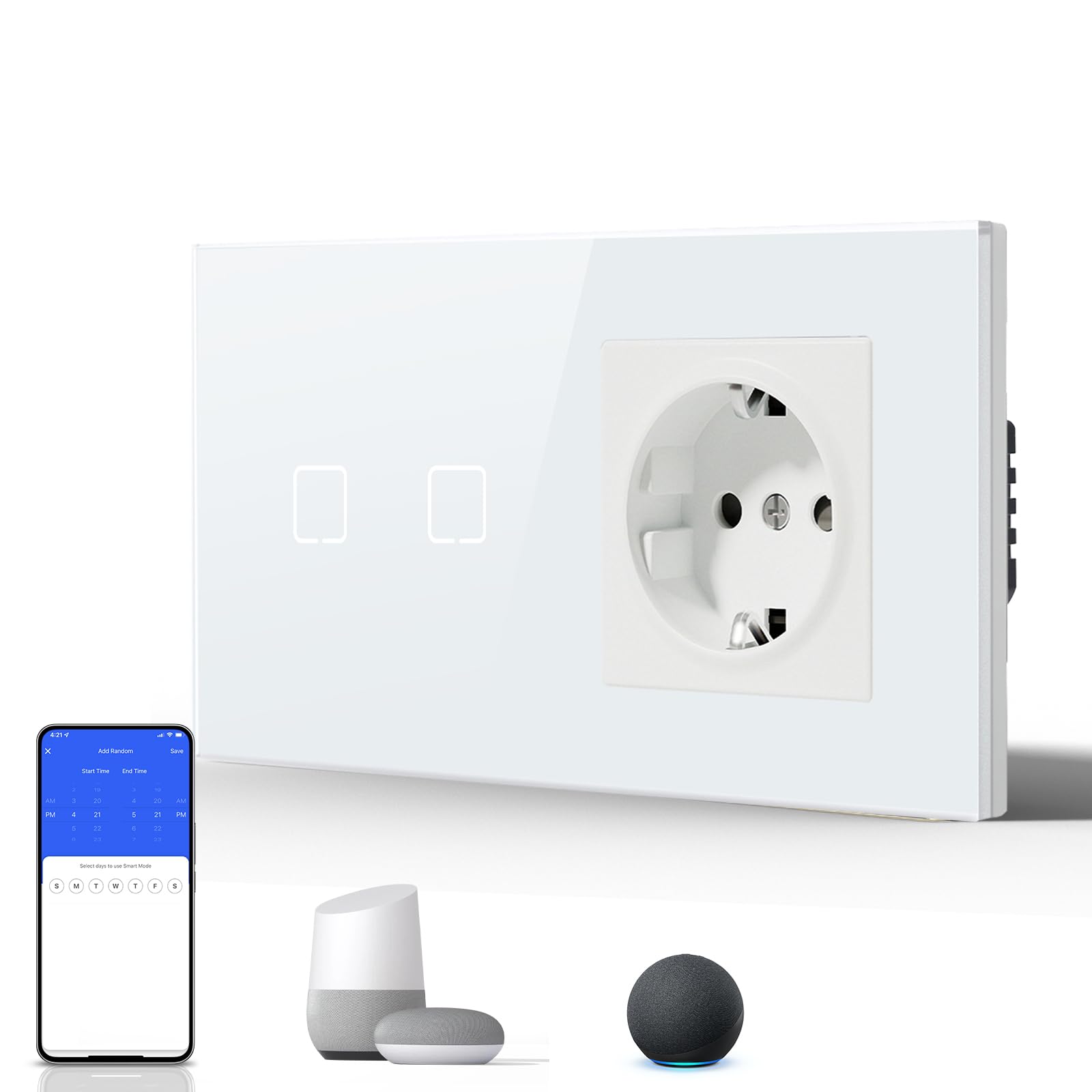 BSEED Interruptor Inteligente WIFI,Interruptores Tactil Con Cristal,Compatible con Alexa,Tuya y Smart Life,Requiere Cable Neutro,2 Gang 1 Vía,86mm Blanco — view 165