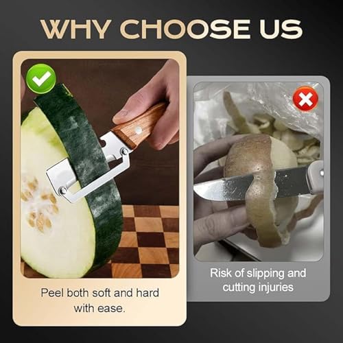 Image of Vegetable Peeler Stainless Steel with Wooden Handle, Heavy Duty Fruit & Vegetable Peeler Knife, Ergonomic Grip, Smooth Peeling Tool for Kitchen Use