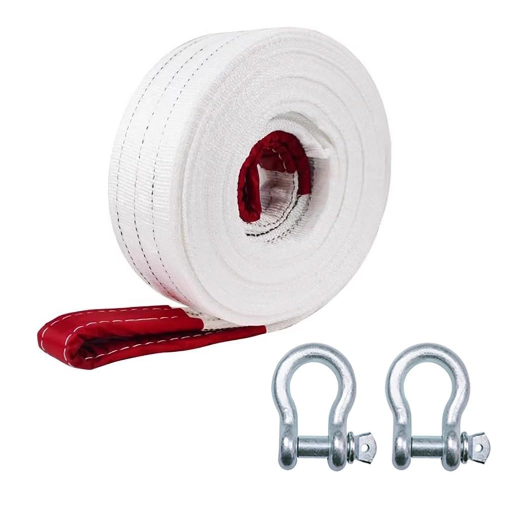 Eslinga de Remolque de Alta Resistencia con Ganchos metálicos de Seguridad, 5 m, 10 t, grillete de Nailon Azul Reforzado y Resistente a la Rotura, Cuerda de Remolque para recuperación de veh