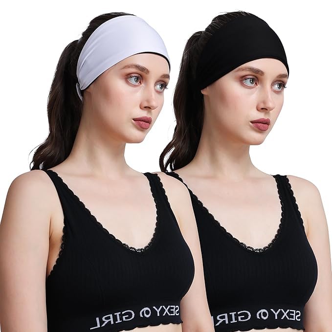 Navkar Crafts Multi Sports Moisture Wicking Headband Sweatband Wristband Hairband for Gym Yoga Workout Outdoor Running Cycling Football Cricket for Men Women. (Black White)-picture-39