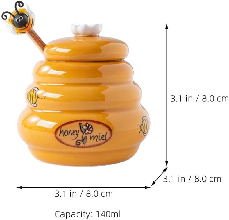 Kichvoe Ceramic Honey Jar with Dipper Lidded Honey Pot Container for Kitchen Storage 3.14 in Compact Dispenser 1 Jar and 1 Stirring Rod Set