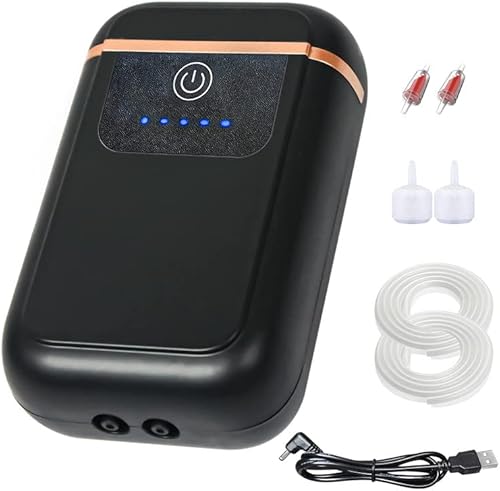 CANVUNTHY USB Lithium Battery Powered Portable Aquarium Air Pump for Fish Tank up to 50 Gallons,Fish Tank Aerator with Accessories(Dual Outlets)