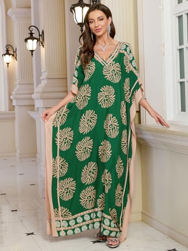 Image of KECVOT Kaftan Dresses for Women V-Neck Print Swimsuit Cover Up Plus Size Beach Caftan Lounge Dress