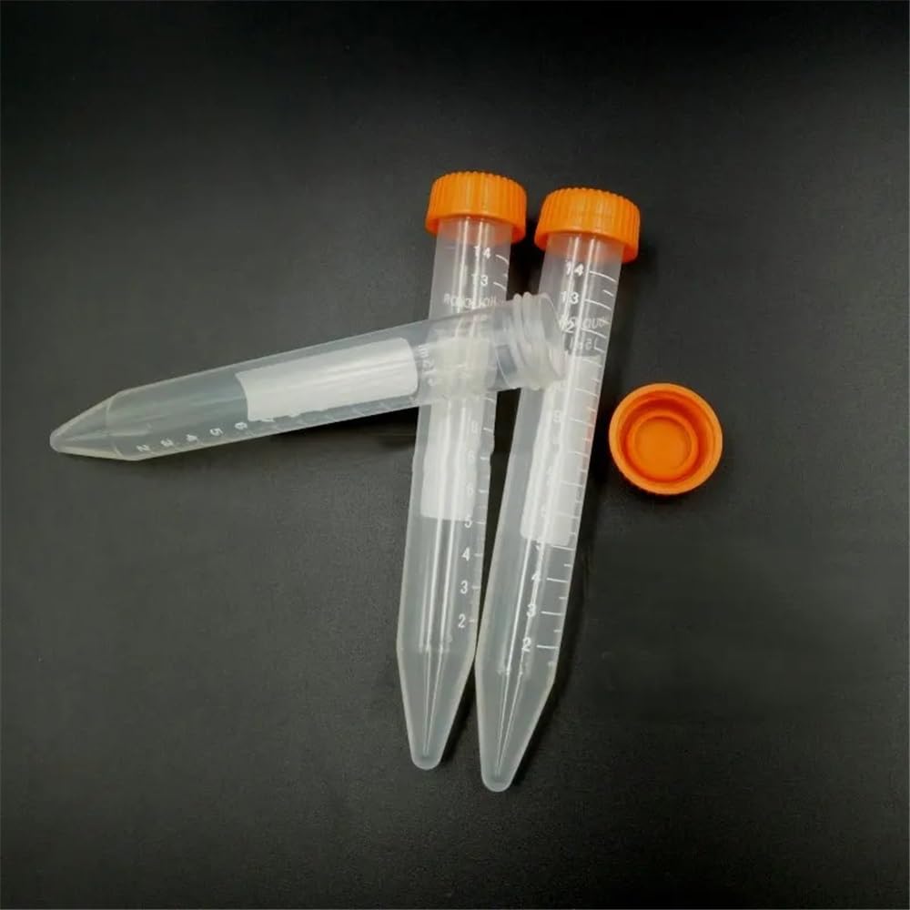 Lot de 100 tubes à centrifuger en plastique transparent 15 ml, fond pointu/cône avec bouchon vis Équipements de laboratoire