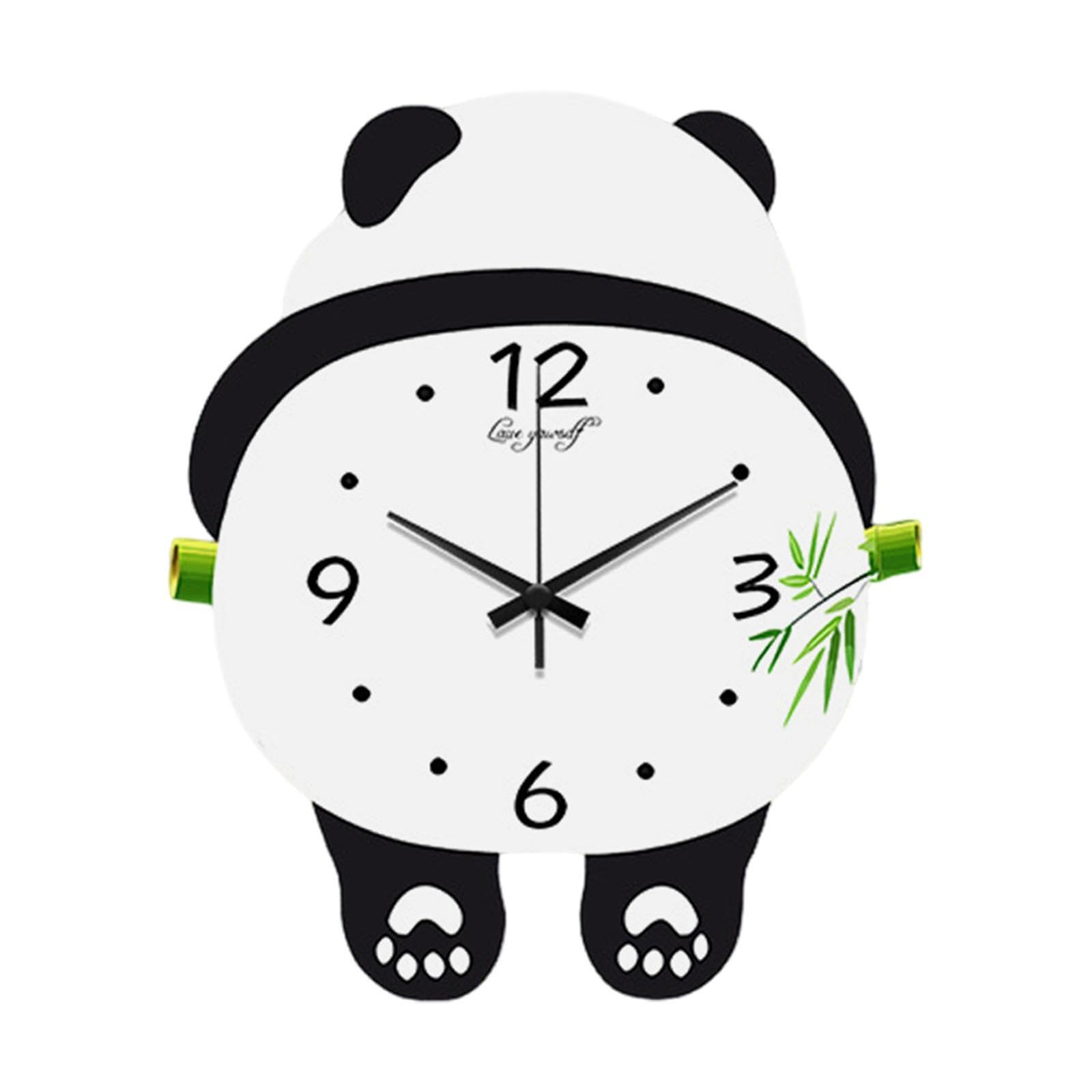 Zambuph Room Decor Elegant Panda Wall Clock Easy-To-Install Office Decoration With Quiet Movement Panda Wall Clock Quiet Silent Non Ticking Gifts Wooden