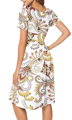 Image of DB MOON Women Summer Casual Short Sleeve Dresses Empire Waist Dress with Pockets (Yellow White Floral, 4XL)