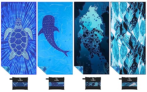 Yongoes 4 Pack Microfiber Lightweight Thin Beach Towel Sand Free Quick Dry Super Absorbent Large Towels for Swimming Pool Yoga Gym Travel Vacation Beach Accessories Essentials for Adults