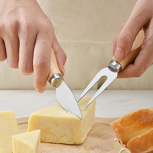 Qianxihu 6Pcs Cheese Slicer Set Cheese Knife Set Wooden Handle Cheese Knives Stainless Steel Cheese Knife and Cheese Shovel Set for Party Wedding Birthday - Image 2