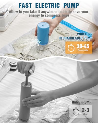 Image of Vacuum Storage Bags for Travel, 12 Pack (4M+4S+4XS) Vacuum Seal Bags with Wireless Rechargeable Electric Pump, Travel Essentials Space Saving Bag for Clothes, Luggage, Carry-on Suitcase, Backpack