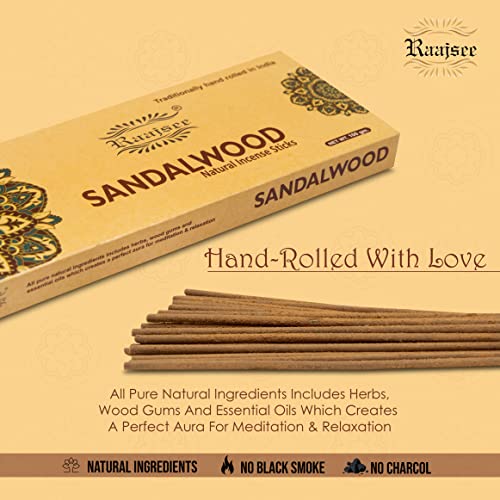 Image of Raajsee Sandalwood Incense Sticks 100 Gm Pack-100% Pure Organic Natural Hand Rolled Free from Chemicals-for Church,Aroma Therapy,Relaxation,Meditation & Sensual Therapy