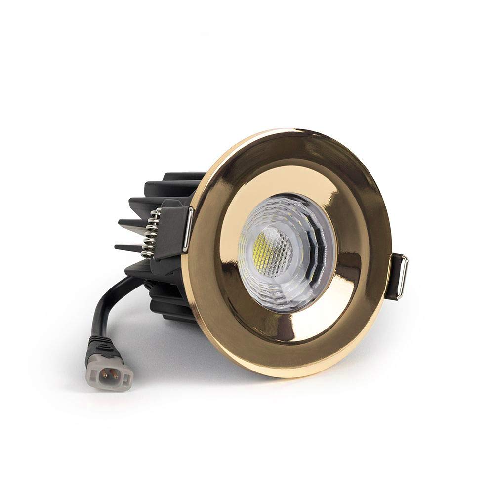 Polished Brass CCT Fire Rated LED Dimmable 10W IP65 Downlight for Bathroom, Kitchen, Bedroom