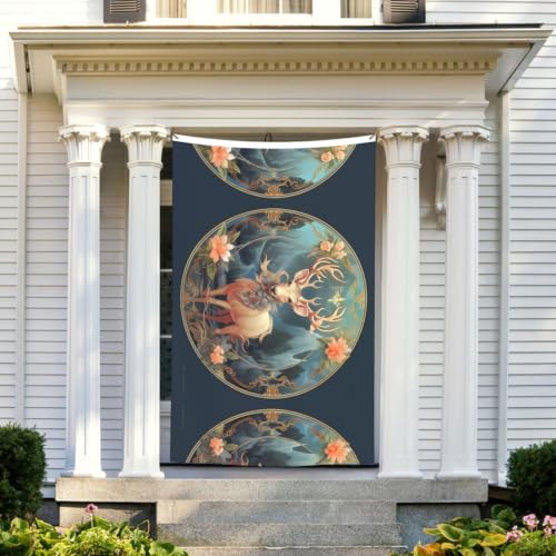 Drapeau double face en polyester résistant motif cerf gris prune œillets - 8