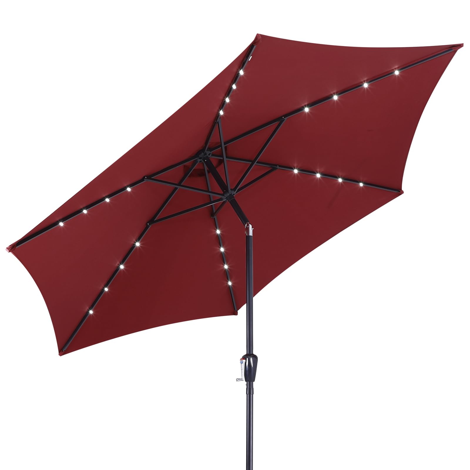 Kingsleeve® Sonnenschirm LED Beleuchtung UV Schutz 80+ Solar Schutzhülle 270cm Groß Kurbel Knickbar Balkon Terrasse Gartenschirm Marktschirm Rot