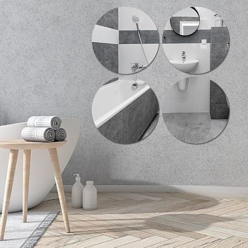 Image of NEILL Acrylic Silver Mirror, 6 inches Round (Pack of 4 Pcs), Frameless Silver Round Wall Mirror for Bathroom, Entryway, Bedroom, Wedding Table Centerpiece, (Thickness - 2 mm)