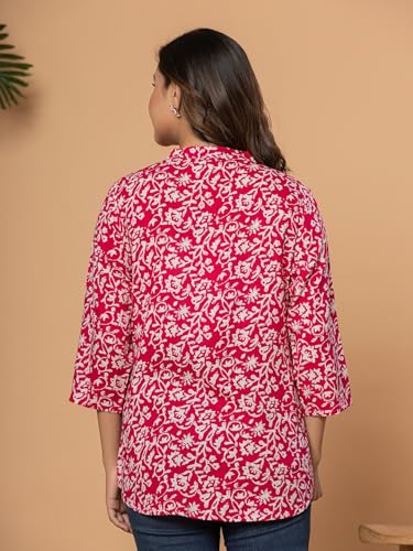 Image of Women's Cotton Printed Kurta Top | 3 /4 Sleeve Straight Kurti Casual Outings