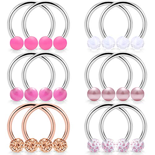 SCERRING 6 Pairs 14G Stainless Steel Horseshoe Nipple Rings Hoop Cartilage Earrings Nipplerings Piercing Jewelry for Women Men 14mm 16mm