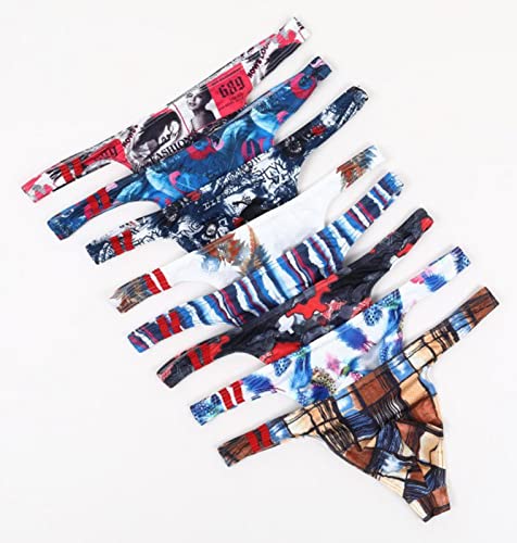 Mens Mesh Thong Colorful Printed T Back G-string Underpants2