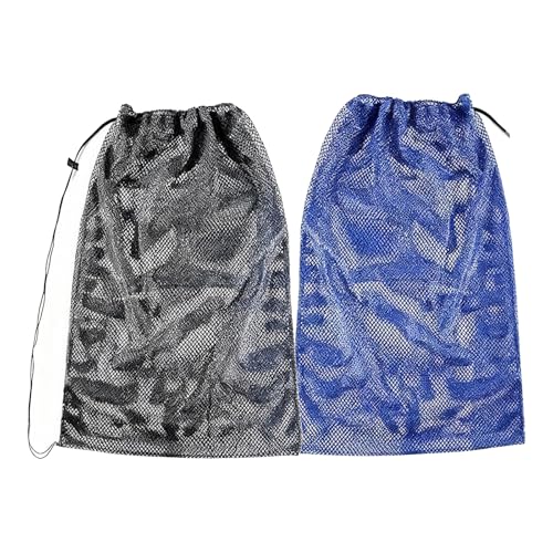 2 Pack Oversized Mesh Gear Bags (19" x 27"), Large Drawstring Backpack for Snorkel, Diving & Swimming Gear, Beach Toys, Sports Equipment, Gym & Travel – Durable & Water-Resistant (Black & Blue)