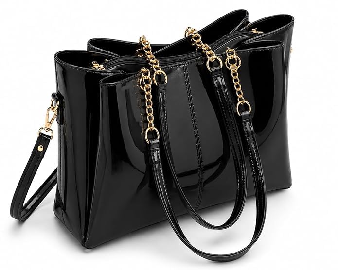 classic smuggler Women's Patent Leather Handbag | Glossy Tote Bag with Shoulder Strap | Spacious Top Handle Purse for Office, Travel, Shopping & Daily Use-picture-28