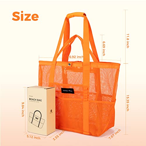 OCOOPA Diveblues Mesh Beach Bag, Large Travel Tote Bag 8 Pockets, Lightweight Shoulder Handbag for Toys & Vacation Essentials,Orange