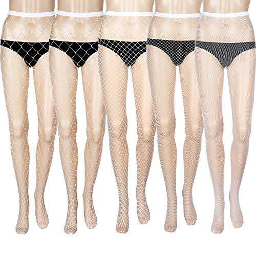 SATINIOR 5 Paires Bas en Résille Bas en Maille Croisée Collants en Résille pour Femmes (Blanc)