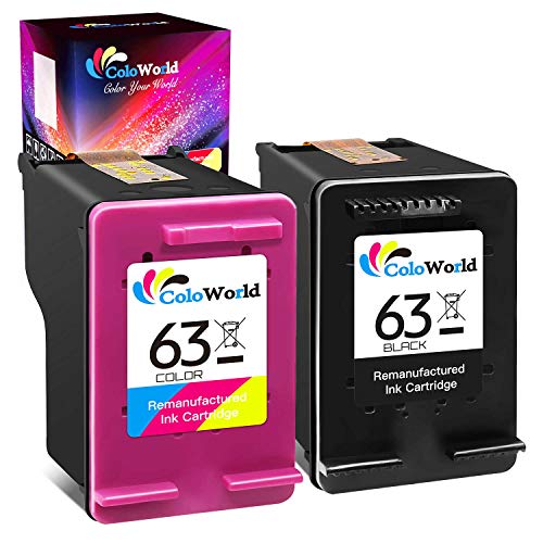 ColoWorld Remanufactured Ink Cartridges Replacement for HP 63 (1 Black, 1 Tri-Color) to use with HP Envy 4520 3634 OfficeJet 3830 5252 4650 5258 4655 4652 5255 DeskJet 3636 1111 3630 1112 Printer