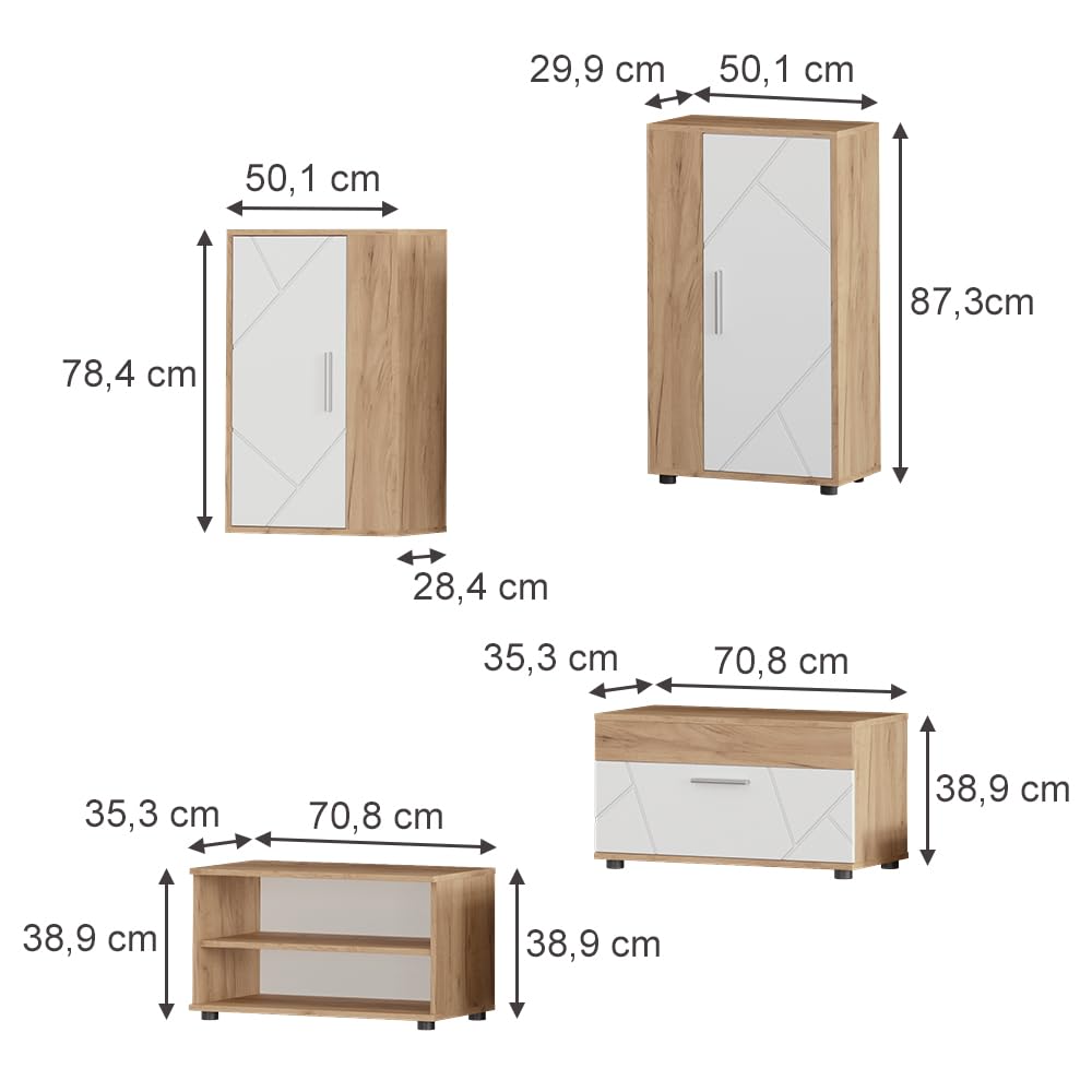 Vicco Parete attrezzata soggiorno Berno, Rovere dorato/Bianco