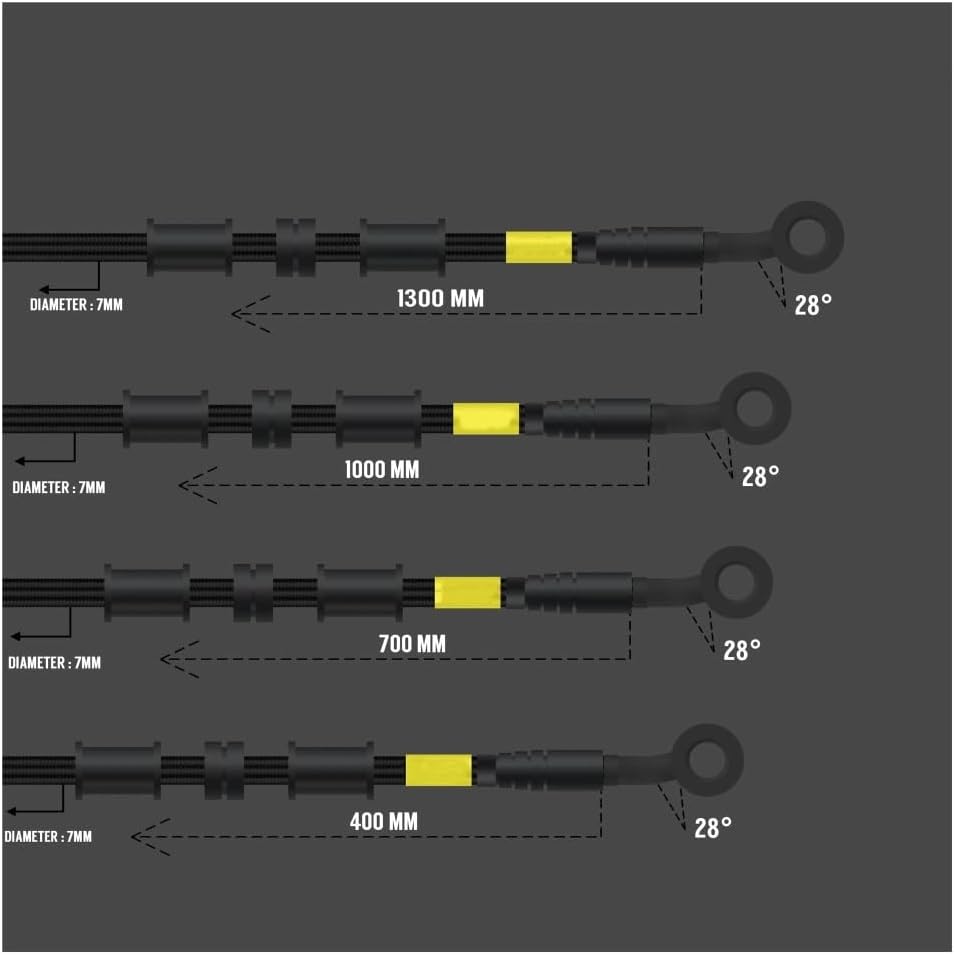 Motorcycle Brake Oil Hose Line Hydraulic Clutch Oil Hose Tube for Racing MX Black Motorcycle Dirt Bike Braided Steel 400 to 2300mm 90-28degre