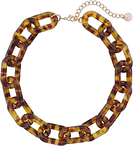 Firstmeet Chunky Acrylic Tortoise Shell Oval Link Chain Choker Necklace For Women cover