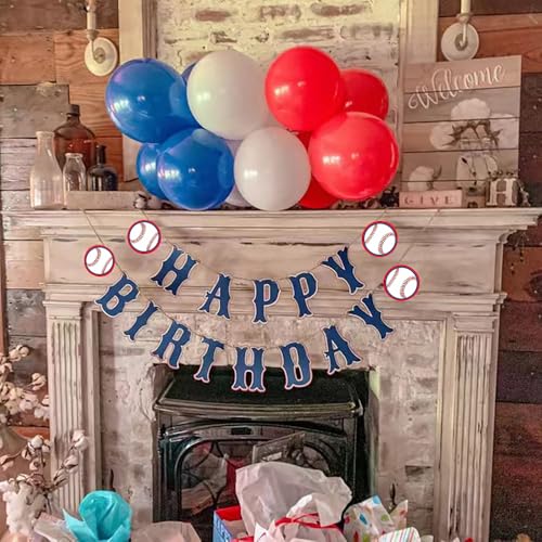 Image of OZCZKZZ Happy Birthday Banner Baseball,Navy Blue,Baseball Birthday Party Decorations