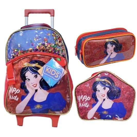 Kit Mochila de Rodinha Lancheira e Estojo Princesa Branca de Neve | Volta as Aulas (VERMELHO)