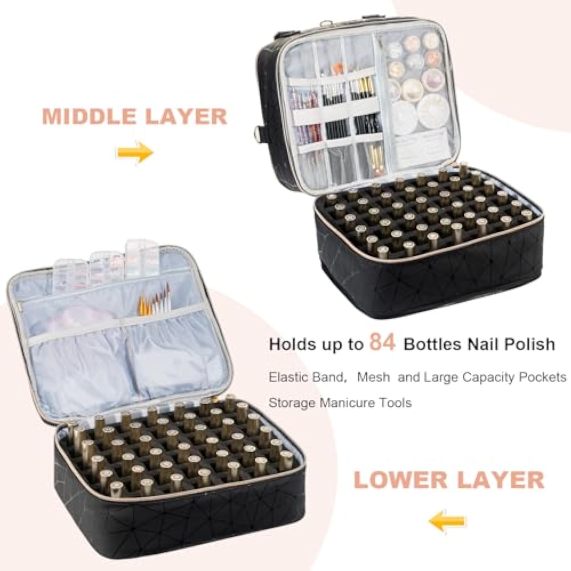 Nail Polish Organizer Bag, 84 Bottles Capacity