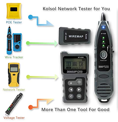 KOLSOL Network Cable Tester Tracker, 4 in 1 PoE Tester with NCV & Lamp for CAT5e/CAT6/CAT6a, Detect PoE Voltage PSE Standards Measure Cable Fault Distance by TDR Function NF-8209