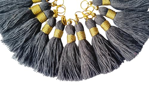 Image of Zippy Flora Micro 1.5 inch Length Cotton Handmade Tassels for Saree /Blouse /Dupatta /DIY /Decor (Pack of 12) (Dark Grey)