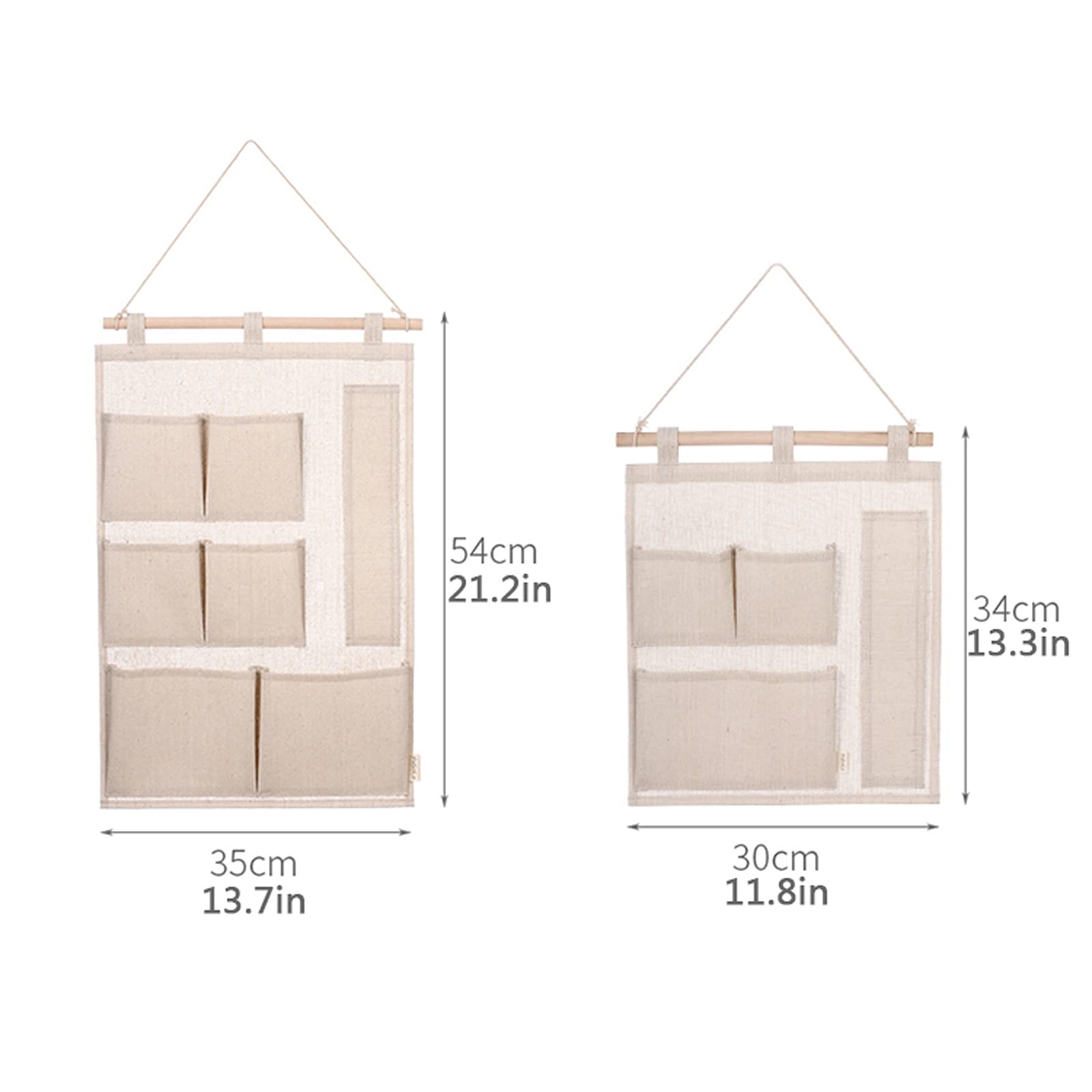 Beige Aufbewahrungstasche zur Wandmontage, Aufbewahrungstasche aus Baumwoll-Leinen-Stoff, Faltbare Aufbewahrungstasche zum Aufhängen an der Türwand mit 6 Taschen (Stil: 6 Taschen) (3 Taschen)